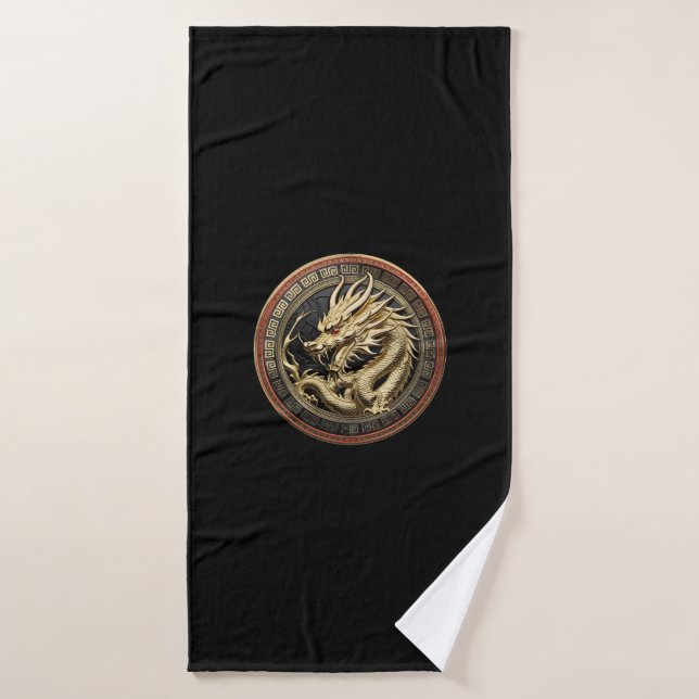 Gold Sacred Eastern Dragon Medallion Bath Towel (Bath Towel)