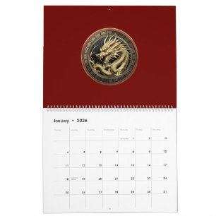 Gold Sacred Eastern Dragon Medallion Calendar