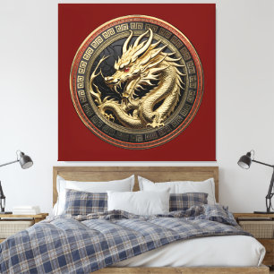 Gold Sacred Eastern Dragon Medallion Canvas Print