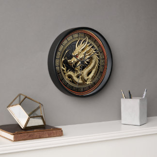Gold Sacred Eastern Dragon Medallion Clock