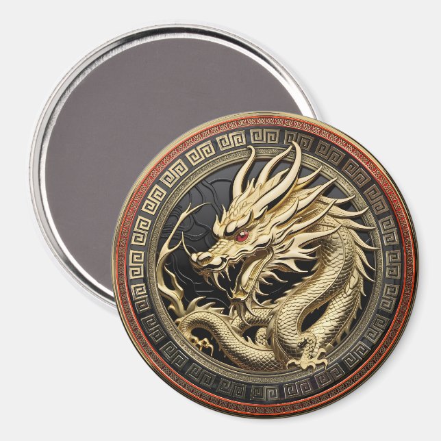 Gold Sacred Eastern Dragon Medallion Magnet (Front/Back)