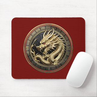 Gold Sacred Eastern Dragon Medallion Mouse Pad