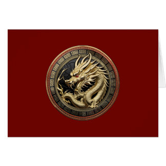 Gold Sacred Eastern Dragon Medallion on Red Velvet