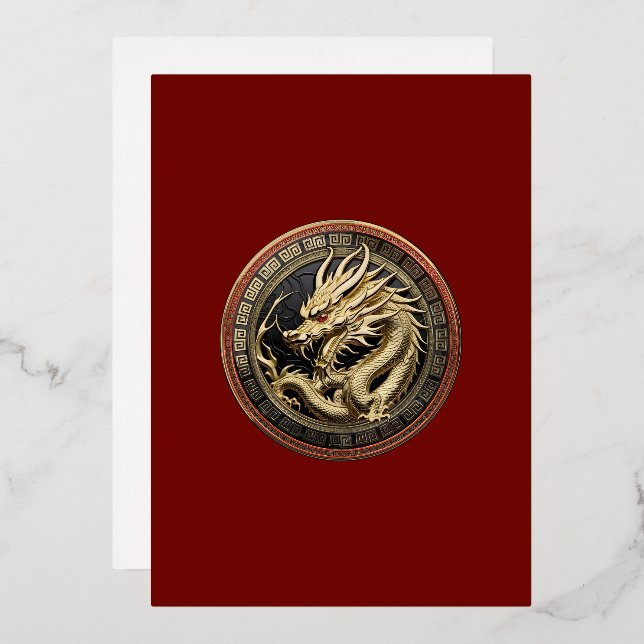 Gold Sacred Eastern Dragon Medallion on Red Velvet (Front/Back)