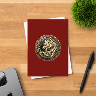 Gold Sacred Eastern Dragon Medallion on Red Velvet Acrylic Invitations