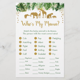 Gold Safari Animal Baby Animal Match Game