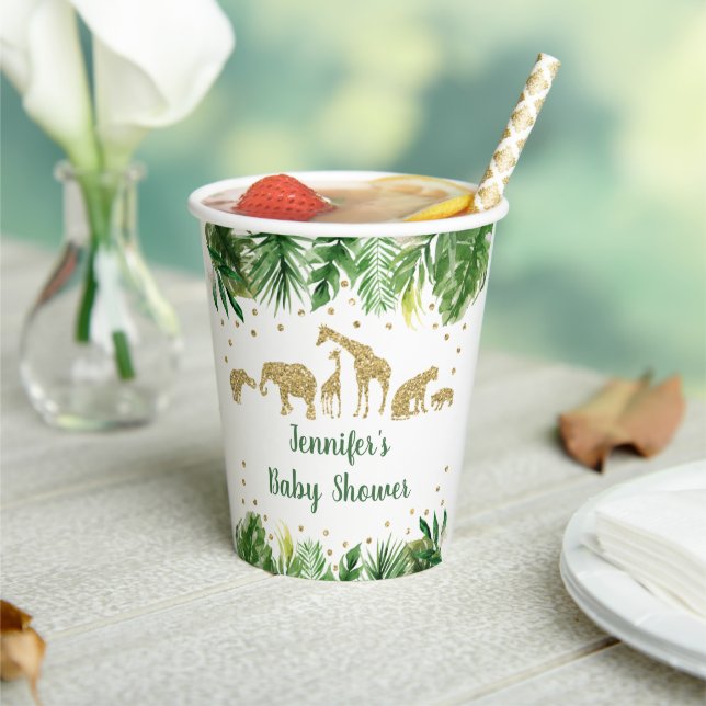 Gold Safari Animal Greenery Baby Shower Paper Cups (Insitu)