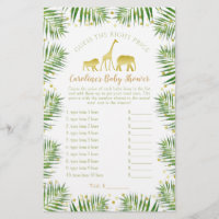Gold Safari Animals Baby Shower Guess Price Game