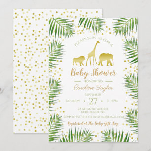 Gold Safari Animals Baby Shower Invitation