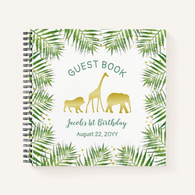 Gold Safari Animals First Birthday Notebook (Front)