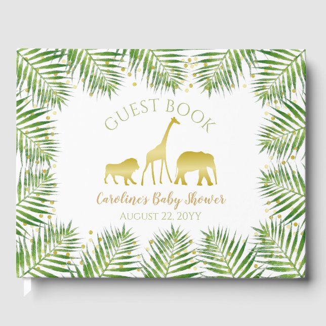 Gold Safari Animaux Baby shower Livre d'invité (Recto)