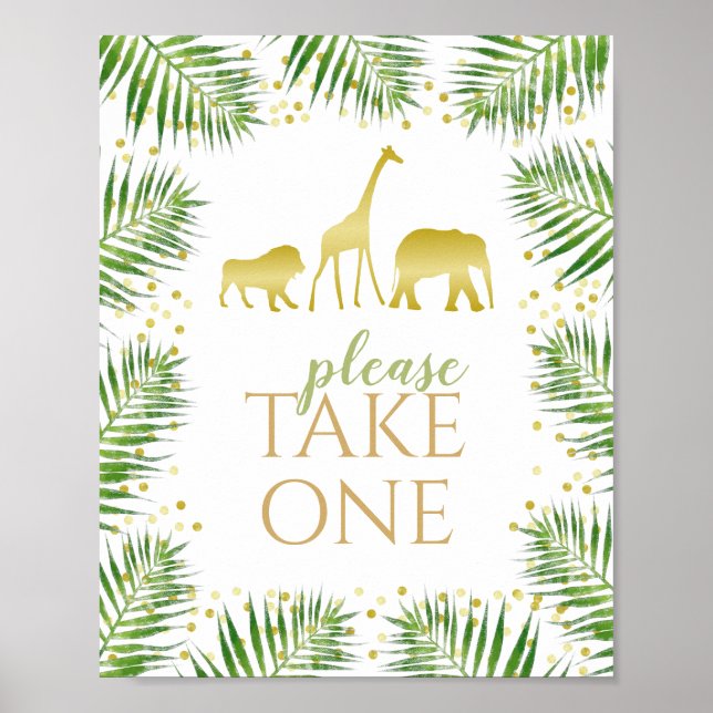 Gold Safari Baby Shower Favors Take One Sign (Front)