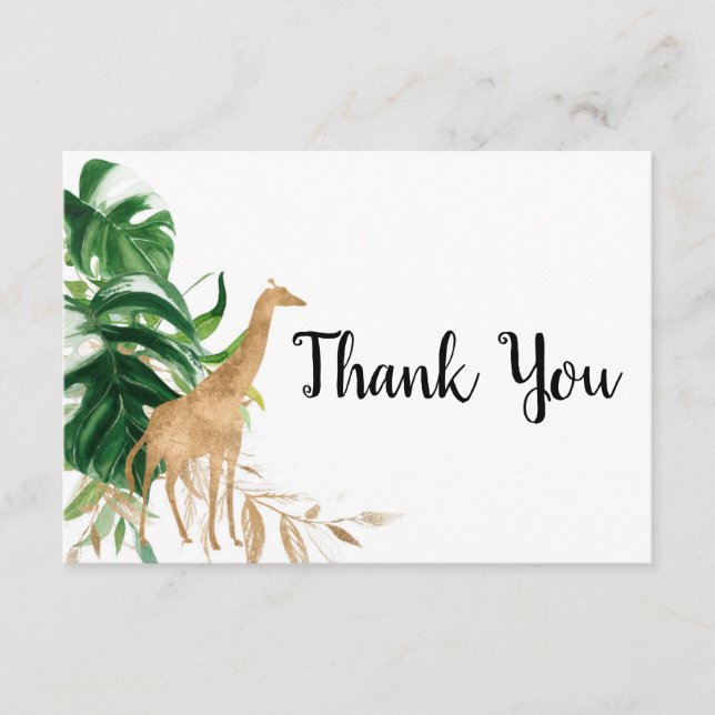 Gold Safari Baby Shower Thank You Card (Front)
