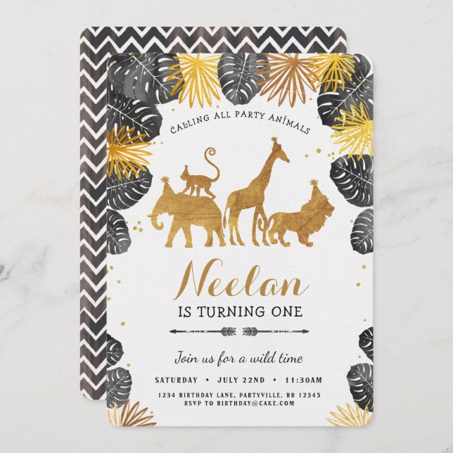 Gold Safari Birthday Invitation (Front/Back)