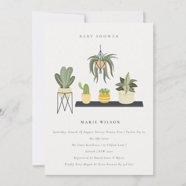 Gold Saga Green Floral Wreath Baby Shower Invite (Front)