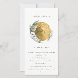 Gold Saga Green Floral Wreath Bridal Shower Invite