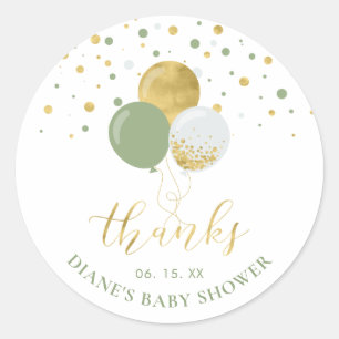 Gold & Sage Green Balloons   Party Favour Thank yo Classic Round Sticker