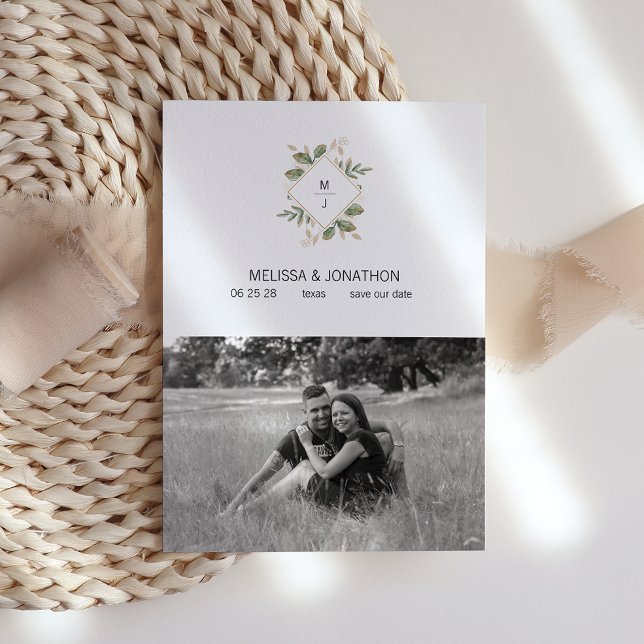 Gold Sage Green Floral Add Image Save The Date (Creator Uploaded)