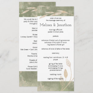 Gold Sage Green Floral Wedding Programme