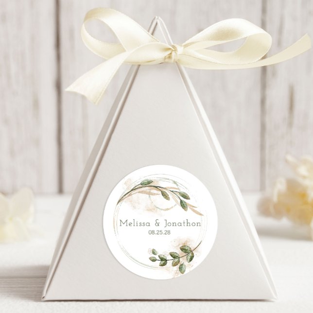 Gold Sage Green Floral Wedding Round Sticker (Creator Uploaded)
