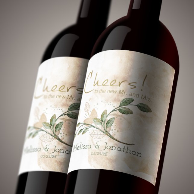 Gold Sage Green Floral Wedding Wine Label (Creator Uploaded)