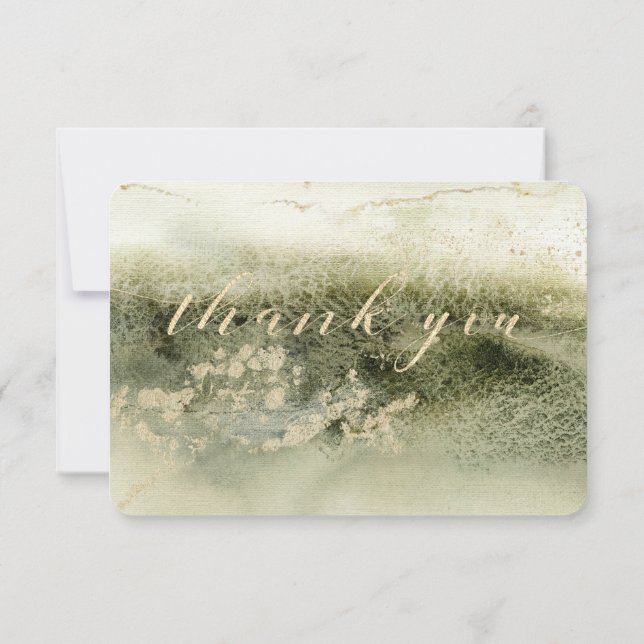 Gold & Sage Watercolor Wave Calligraphy Thank You (Back)