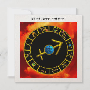 GOLD SAGITTARIUS JEWEL,ZODIAC BIRTHDAY SIGNS,White Invitation