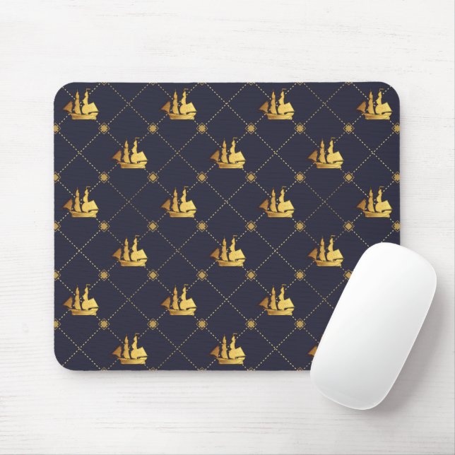 Gold Sail Ship Mouse Pad (With Mouse)