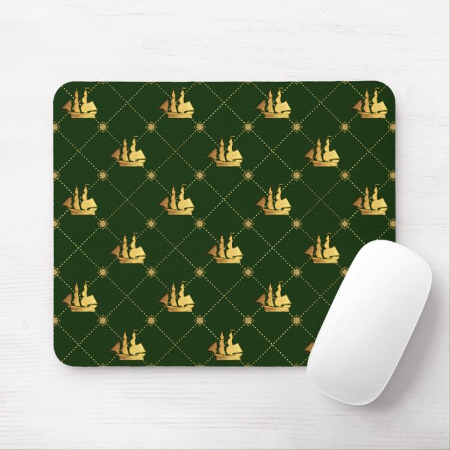 Gold Sail Ship Mouse Pad (With Mouse)