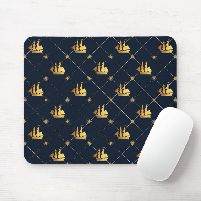 Gold Sail Ship Mouse Pad (With Mouse)