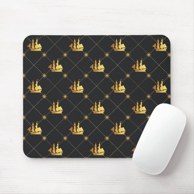 Gold Sail Ship Mouse Pad (With Mouse)