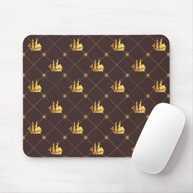 Gold Sail Ship Mouse Pad (With Mouse)