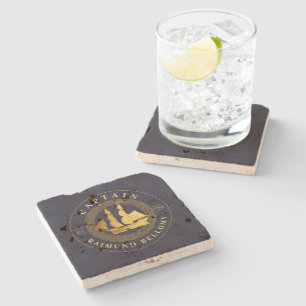 Gold Sail Ship Stone Coaster