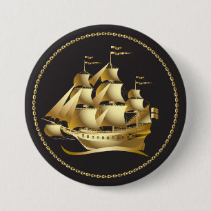 Gold Sailboat Nautical 3 Inch Round Button