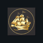 Gold Sailboat Nautical Canvas Print<br><div class="desc">A stunning high-quality golden tall-masted sailing ship over a contrasting black background. It makes a wonderful gift choice for sailing or boating enthusiasts. Ready to hang in your home, office, yacht or sailboat, this canvas print will be long admired.</div>