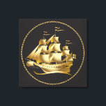 Gold Sailboat Nautical Canvas Print<br><div class="desc">A stunning high-quality golden tall-masted sailing ship over a contrasting black background. It makes a wonderful gift choice for sailing or boating enthusiasts. Ready to hang in your home,  office,  yacht or sailboat,  this canvas print will be long admired.</div>