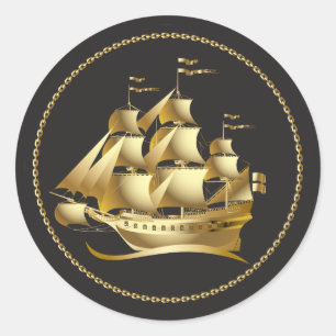 Gold Sailboat Nautical Classic Round Sticker