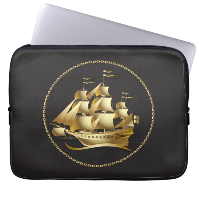 Gold Sailboat Nautical Laptop Sleeve (Front)