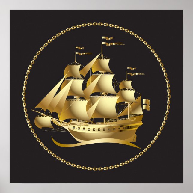 Gold Sailboat Nautical Poster (Front)