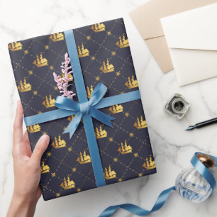 Gold Sailing Ship Wrapping Paper