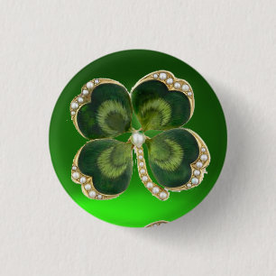 Gold Saint Patrick Shamrock Jewel with Pearls 1 Inch Round Button