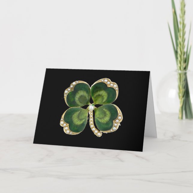 Gold Saint Patrick Shamrock Jewel with Pearls Card (Front)