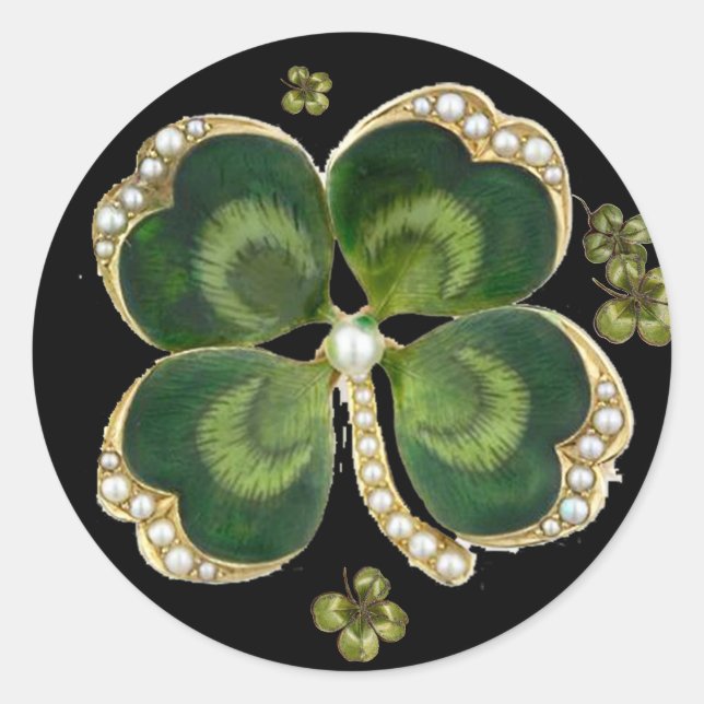 Gold Saint Patrick Shamrock Jewel with Pearls Classic Round Sticker (Front)