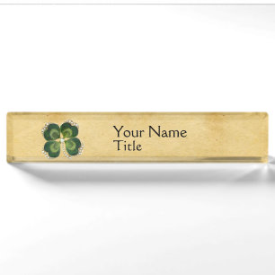 Gold Saint Patrick Shamrock Jewel with Pearls Nameplate