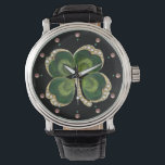 Gold Saint Patrick Shamrock Jewel with Pearls Watch<br><div class="desc">Elegant green floral jewel with  pearls and clover for St.Paddy's Day (, St. Patty ).</div>