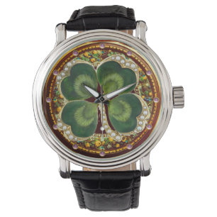 Gold Saint Patrick Shamrock Jewel with Pearls Watch