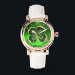 Gold Saint Patrick Shamrock Jewel with Pearls Watch<br><div class="desc">Elegant green floral jewel with  pearls and clover for St.Paddy's Day (, St. Patty ).</div>