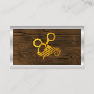 Gold Salon Scissors Wood Metallic Business Card