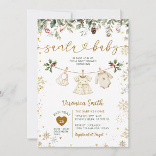 Gold Santa Baby Shower Clothes Christmas Floral Invitation