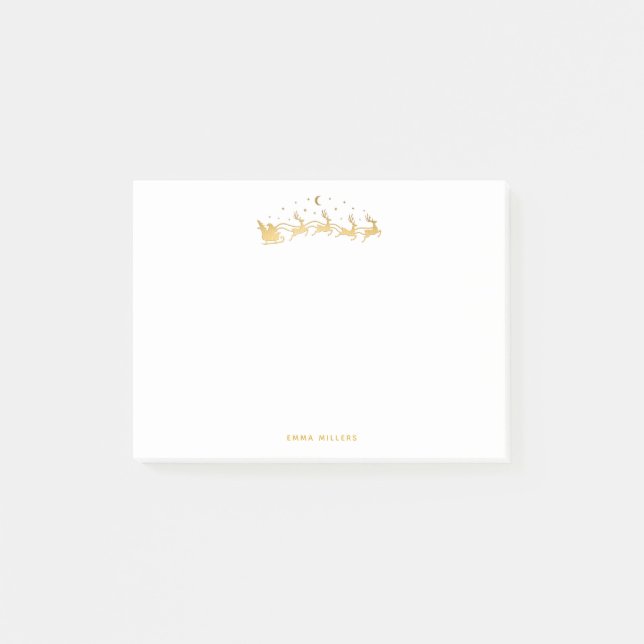 Gold Santa flying in a sleigh with reindeer  Post-it Notes (Front)